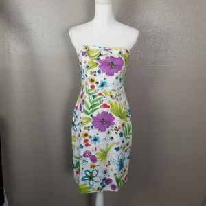 David Meister Strapless Floral Sheath Dress